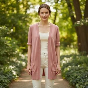 Loft Dusty Rose Long Button-Front Cardigan casual classic Sz Medium